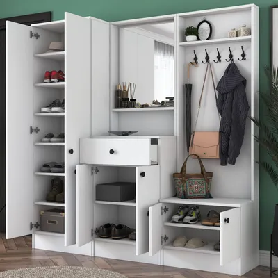 Image de Manzano - Armoire d'entrée, 179x37x183h cm Blanc, Miroir Inclus