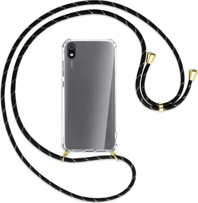 Produktbild von Handykette Backcover-Schutzhülle mit Band (Metall goldfarben) für Xiaomi Redmi 7A - schwarz/gold