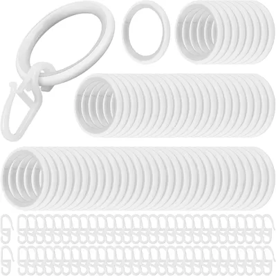 Produktbild von Gardinengleiter 60 Stück 30 mm Metall-Vorhangringe mit Haken, 60 Vorhangringe + 60 Kunststoff-Vorhanghaken, Vorhangringe weiß, Vorhangringe mit Clips