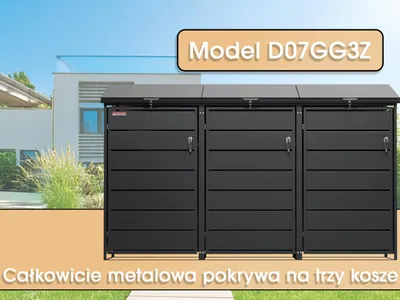 Zdjęcie produktu dla Wiata na pojemniki D07GG3Z, na 3 pojemniki z dwoma zamkami chroniącymi przed wiatrem i kradzieżą, antracytowa