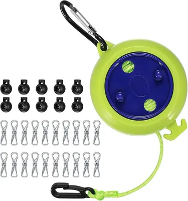 Imagen del producto de Tendedero extensible para camping, de 10 metros, con 10 ganchos y 20 pinzas para la ropa, ideal para actividades al aire libre y viajes