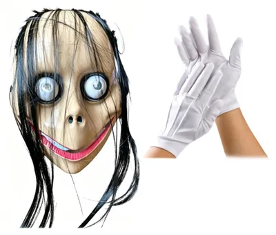 Horror-Maske mit langen Haaren & Handschuhe für Halloween