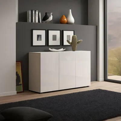 Produktbild von Dmora Sideboard Polokwane 135x38x79h cm Weiß 2 Böden, 3 Türen