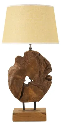 Produktbild von Kepala Tischleuchte aus natürlichem Teakholz mit Leinen-Lampenschirm Ø 35 cm