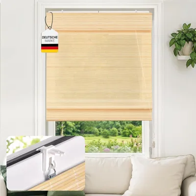 Produktbild von Victoria M. Bambus-Raffrollo, Klemmfix, 150 x 160 cm, natur für Fenster & Türen Sicht- & Sonnenschutz, stufenlos mit Zugschnur, ohne bohren, natürliche Optik für Wohnzimmer & Schlafzimmer