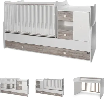Produktbild von Lorelli Babybett, Jugendbett 3 in 1 Mini Max umbaubar, für 2 Kinder gleichzeitig weiß grau