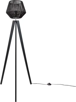 Produktbild von Stehlampe Modern Wohnzimmer Schlafzimmer Rattan Optik Boho Korb Stehleuchte E27 Lampenschirm Schwarz (Ø33 cm) Lampenfuß Stehleuchte Schwarz