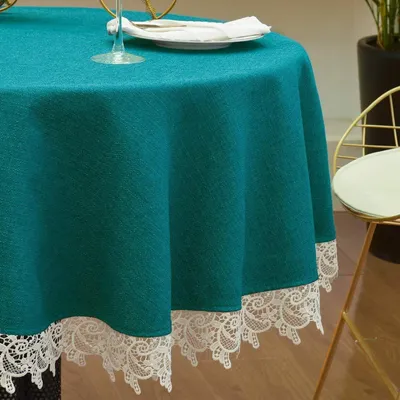 Obrázok produktu pre Obrus, tyrkysová farba, okrúhly, priemer 140 cm, vodeodolný, vzhľad ľanu