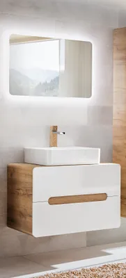 Produktbild von Badmöbel Set 2-tlg Badezimmerset FERMO Weiss 80cm HGL inkl. Waschtisch