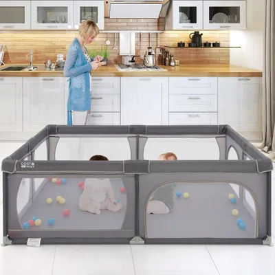 Image de Parc pour bébé avec 50 balles, 2 portes, filet respirant