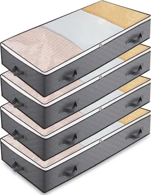Obrázek produktu pro Úložný box pod postel – 90 litrů – skládací úložný box na oblečení a ložní prádlo – 4 úchyty