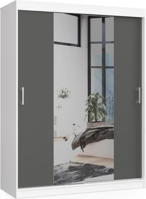 Image de Akord Armoire Coulissante Blanc/Gris Graphite 150X60X200