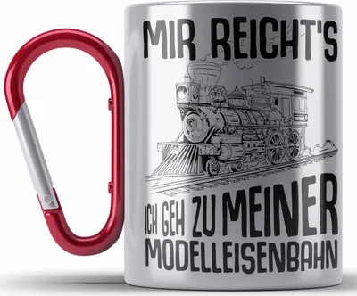 Produktbild von Trendation - Mir Reichts Ich Geh Zu Meiner Modelleisenbahn Edelstahl Tasse Karabiner Geschenk Eisenbahner Lokführer Spruch Lokomotive Geschenkidee Eisenbahn (Rot)