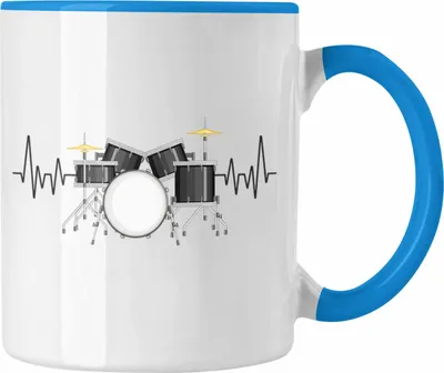 Produktbild von Trendation - Schlagzeug Herzschlag Tasse Geschenk für Schlagzeug-Spieler Hobby Geschenkidee (Blau)