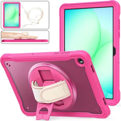 Obrázek produktu pro Pouzdro pro Samsung Galaxy Tab A11 Plus 360 Ring Handle & Shoulder Strap Pink