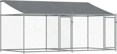 Produktbild von vidaXL Hundezwinger mit Dach und Türen Grau 4x2x2 m Verzinkter Stahl