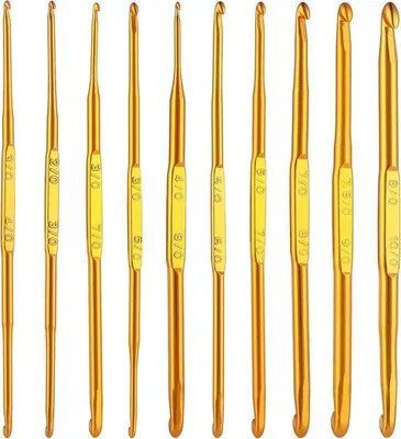 Produktbild von Famanu Häkelnadeln 10 Stück Doppelendige Häkelnadeln - Goldenes Stricknadelset