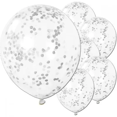 Zdjęcie produktu dla Balony lateksowe ze srebrnym konfetti - 6 sztuk - 30 cm