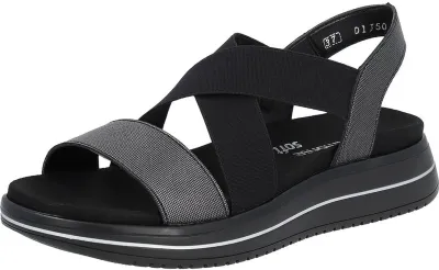 Produktbild von Remonte Damen schillernd elegante Sandale mit leichter Sohle und Gummizug D1J50, Größe:40 EU, Farbe:Schwarz