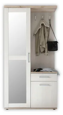 Image de Armoire ROMANCE2 Armoire compacte avec miroir, panneaux, blanc et marron