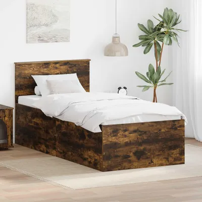 Obrázok produktu pre Maison Exclusive – Posteľový rám s čelom, dymová dubová farba, 120 x 200 cm, drevotrieska