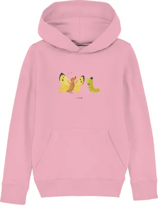 Produktbild von Mr. & Mrs. Panda Kinderpullover Raupe Schmetterling 9-11 Jahre (134/146) - Baumwolle Pink - Geschenk, Sweater, Zitronenfalter, Hoodie, Sweatshirt, Hoody, Lustige Sprüche