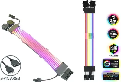 Produktbild von BRAINZAP A-RGB prodlužovací kabel 6+2 / 8 PIN PCI-E PCI Express prodlužovací kabel 16AWG 25 cm Aura Asus Asrock MSI Gigabyte