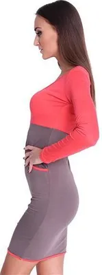 Produktbild von Damen Kleid Minikleid Langarm zweifarbig ; Koralle-Cappuccino S/M 36/38