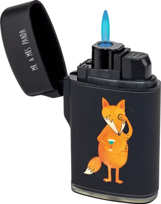Produktbild von Mr. & Mrs. Panda Feuerzeug Fuchs Lord - Schwarz - Geschenk, Tröstende Worte, Schick, Motivation Spruch, Cocktail, sturmfeuerzeug, gas anzünder, Lustig, Neugierig