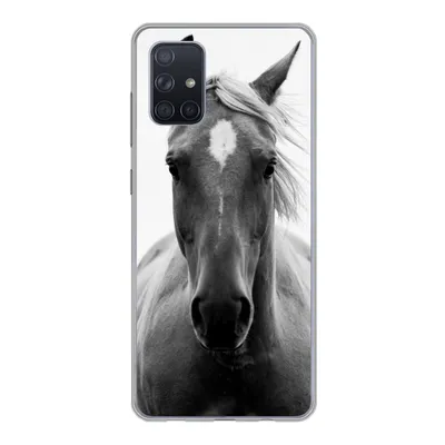 Produktbild von MuchoWow® Handyhülle Schutzhülle Hülle für Samsung Galaxy A51 Pferd - Schwarz - Weiß - Porträt Silikon Softcase Handy Hülle - Schutzabdeckung