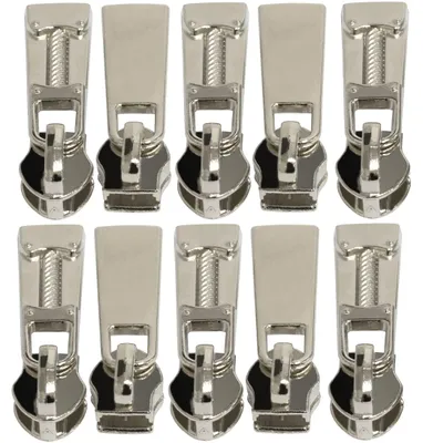 10 Reißverschluss-Schieber Nr. 5, nicht verriegelnd, Silber, Metall