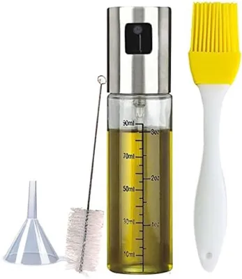 Productafbeelding van PromoHome® Olievoorziening voor de keuken – 100 ml roestvrijstalen oliesproeier met glazen reservoir – Multifunctionele olijfoliesproeier voor bakken, braden en koken