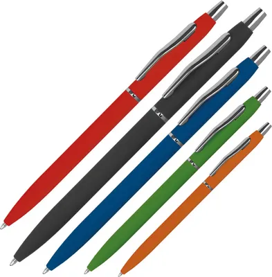Produktbild von 5 Kugelschreiber / aus Metall / gummiert / 5 verschiedene Farben