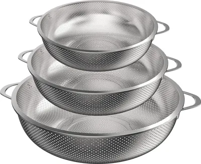 Produktbild von Küchensieb, 3er-Set, Edelstahl, Mikro-Mesh-Küchensieb, Nudelsieb, Obst-, Reis-, Gemüsesieb mit Griff, hochglanzpoliert