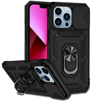 Obrázek produktu pro Pouzdro pro iPhone 12 Pro dvouvrstvé pouzdro s posuvným krytem kamery a prstencovým stojánkem černé