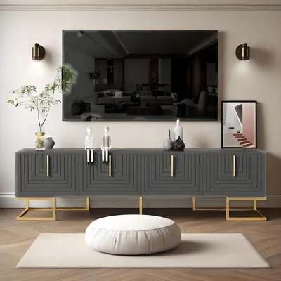 Immagine prodotto di Mobile TV con ante strutturate e cassetti, dimensioni 170x40x45,5 cm, colore grigio