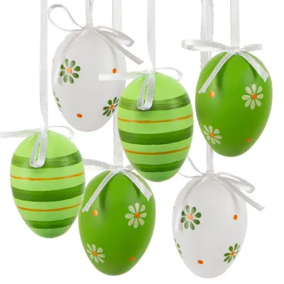 Produktbild von 6 Ostereier grün weiß hellgrün Osterdekoration Eier zum Aufhängen Plastikeier 6 cm