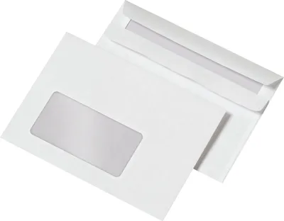 Produktbild von Briefumschläge C6 (162x114 mm), mit Fenster, selbstklebend, 72 g/qm, 1.000 Stück, 1 St.