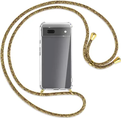 Produktbild von Handykette Backcover-Schutzhülle mit Band (Metall goldfarben) für Google Pixel 6a - braun+beige