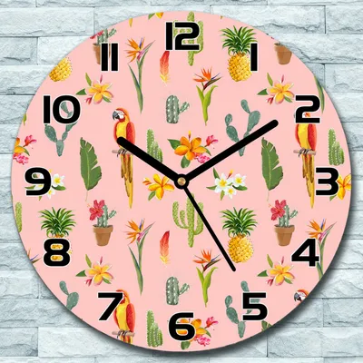 Produktbild von Wanduhr aus Glas Rund fi 30 Papagei Blumen rosa Quarz Deko Schlafzimmer Büro