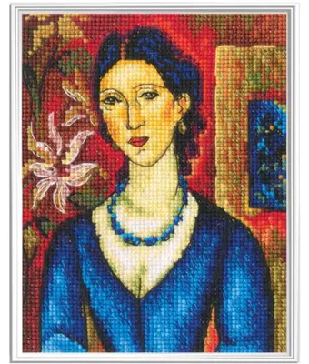 Obrázok produktu pre RTO Kreuzstich, súprava na výšivku "Odkrytie farieb, dáma v modrej farbe", s počítaným vzorom, 10x13 cm