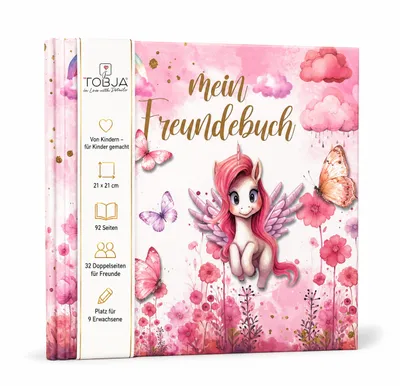 Produktbild von Freundebuch Grundschule Einhorn 21x21 cm Hardcover, 92 Seiten, 32 Freunde & 9 Erwachsene