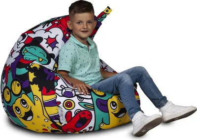 Obrázok produktu pre Ecopuf, Oscar Modern, Sedací Vankúš z Umelej Kože, Bean Bag, Sedací Vak, 90x110cm - 90x110cm - Farebný komiks Dg50