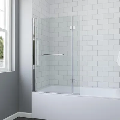 Produktbild von Duschwand für Badewanne Faltwand aus 8mm ESG-Sicherheitsglas 93,5x140 cm 2-teilig 180° schwenkbar inkl. Handtuchhalter - Badewannenfaltwand