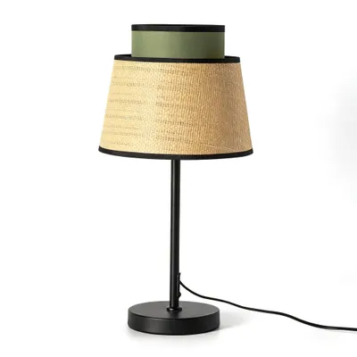 Immagine prodotto di Lampada da tavolo Alpinaluz in metallo e rattan, lampada da tavolo nera con doppio paralume, lampada da comodino con attacco E27 per camera da letto e soggiorno