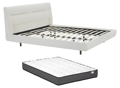 Produktbild von Bett 180 x 200 cm - Bouclé-Stoff - Beige + Matratze - ISYDE