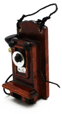 Produktbild von Miniatur Telefon Holz, Puppenhaus 1:6, viktorianisch, 50mm hoch, 33mm breit, mit Telefonkurbel