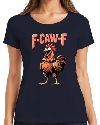 Immagine prodotto di F CAW-F Funny Rooster Cartoon Farm Gift Vintage Humour Ladies T-Shirt, Navy, M