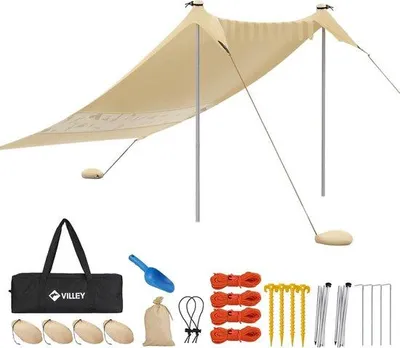 Image de Tente de plage Famanu, dimensions 2 m x 2,4 m, couleur kaki, protection UV UPF50+, matière Élasthanne, pour 3 personnes