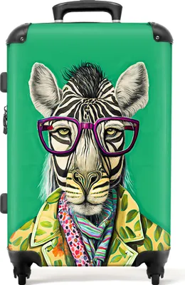 Produktbild von NoBoringSuitcases.com® Großer Koffer - Zebra - Brille - Hippie - Tiere - Kombinationsschloss TSA - Hartschalen Trolley 4 Rollen - 72 liter - Reisekoffer - 66 cmKoffer Mittelgroß 67x43x25 cm, 72L,